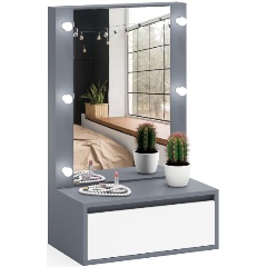 Изображение товара Стол косметический РВК навесной с подсветкой, цвет графит/белый, ШхГхВ 61х38х99,2 см., патрон Е14, шариковые направляющие