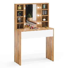 Изображение товара Стол косметический с подсветкой РВК 115, цвет дуб вотан/белый, ШхГхВ 90х40х143,2 см., патрон Е14, шариковые направляющие
