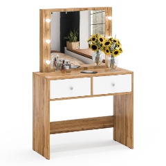 Изображение товара Стол косметический с подсветкой РВК СТ-5, цвет дуб вотан/белый, ШхГхВ 90х40х136 см., патрон Е14, шариковые направляющие