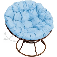Изображение товара Садовое кресло M-GROUP Папасан пружинка коричневое + голубая подушка