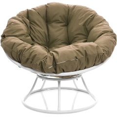 Изображение товара Садовое кресло Папасан без ротанга белое + бежевая подушка