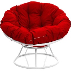 Изображение товара Садовое кресло Папасан без ротанга белое + красная подушка