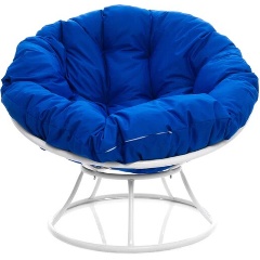 Изображение товара Садовое кресло Папасан без ротанга белое + синяя подушка