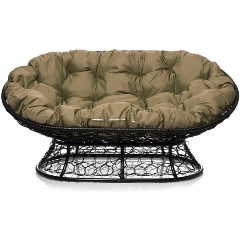 Изображение товара Диван садовый Мамасан черный ротанг+бежевая подушка