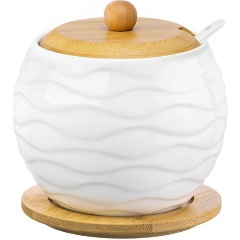 Изображение товара Сахарница Айсберг из фарфора с бамбуковой крышкой и ложкой Elan Gallery