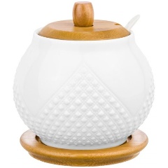 Изображение товара Сахарница с ложкой Elan Gallery "Ромбики" на деревянной подставке, 620мл