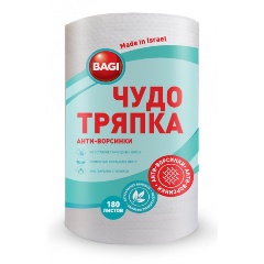 Изображение товара Салфетка хозяйственная BAGI ЧУДО-ТРЯПКА АНТИ-ВОРСИНКИ, 20х20 см, 180 листов в рулоне