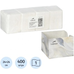 Изображение товара Салфетки бумажные Luscan 1 сл 24x24см белые 100штх4, спендер (2226388КТ)