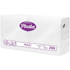 Изображение товара Бумажные салфетки Plushe Maxi 24х24 белые 200 штук однослойные