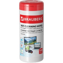 Изображение товара Салфетки для экранов всех типов и оптики BRAUBERG, 13х17 см, туба 100 шт., влажные, 510122