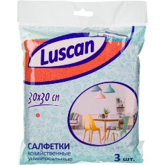 Изображение товара Салфетки хозяйственные Luscan из микрофибры универс 300г/м2 30х30см 3 шт/уп