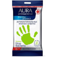 Изображение товара Влажные салфетки AURA Derma Protect антибактериальные ромашка 20 шт