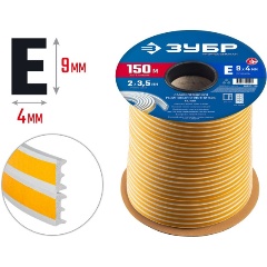 Изображение товара Самоклеящийся резиновый уплотнитель E-профиль, размер 9 х 4мм, белый, 150м, (40921-150) ЗУБР