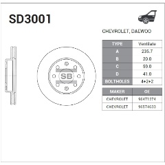 Изображение товара Диск тормозной передний SANGSIN BRAKE для CHEVROLET Aveo/Kalos, 1 шт