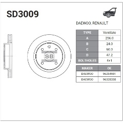 Изображение товара Передний тормозной диск SANGSIN BRAKE для CHEVROLET Epica SD3009