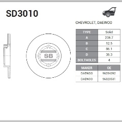 Изображение товара Диск тормозной передний SANGSIN BRAKE для DAEWOO Matiz / CHEVROLET Aveo, 1 шт