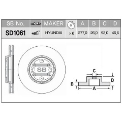 Изображение товара Диск тормозной передний SANGSIN BRAKE для Hyundai Starex (H-1), 1 шт