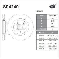 Изображение товара Передний тормозной диск SANGSIN BRAKE для Nissan Qashqai X-Trail