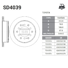 Изображение товара Диск тормозной задний SANGSIN BRAKE для TOYOTA Land Cruiser Prado J120