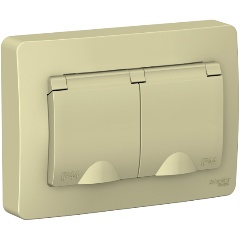 Изображение товара Розетка SCHNEIDER ELECTRIC BLANCA IP44 двойная с заземл. со шторк., с крышк., 16А, 250В, Бежевый, BLNRS441127