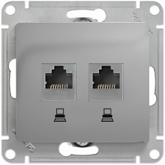 Изображение товара Розетка SCHNEIDER ELECTRIC GLOSSA двойная компьютерная RJ45+RJ45, кат.5E, механизм, АЛЮМИНИЙ