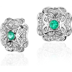 Изображение товара Элегантные серьги из белого золота с изумрудами и бриллиантами