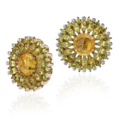 Изображение товара Серьги из желтого золота 585 с хризолитами, турмалинами и бриллиантами Геворкян