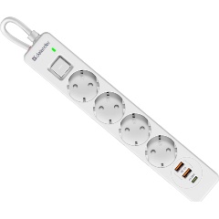 Изображение товара Сетевой фильтр Defender DFS 143 3 м, белый, 4розетки, USB+TypeC