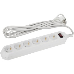 Изображение товара Сетевой фильтр ЭРА с базовой защитой, заземл. и выкл. 6 розеток 5м 10А, Белый, USF-6es-5m (Б0037264)