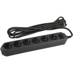 Изображение товара Сетевой фильтр ЭРА с базовой защитой, заземл. и выкл. 6 розеток 5м 10А, Чёрный, USF-6es-5-W (Б0037265)