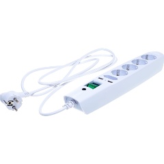 Изображение товара Сетевой фильтр ЭРА с надёжной защитой, заземл. и выкл. 5 розеток 2xUSB 2м 10А, Белый, SFU-5es-2m-W (C0043327)