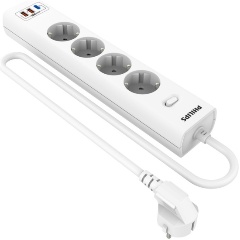 Изображение товара Сетевой фильтр Philips 4 Розетки с USB PD/QC3.0 (5/9/12В) 30Вт кабель - 2M белый
