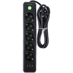 Изображение товара Сетевой удлинитель с USB Amper JH-1033U-4B 5 розеток, 3usb, 2500 Вт, 10А, 4,0м, черный.