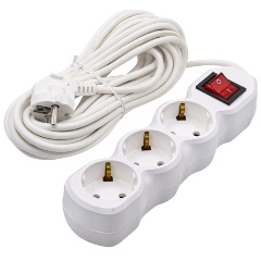 Изображение товара Сетевой удлинитель Very 3 розетки, ПВС 3х1мм, 16А, с заземлением, с выключателем, 10м, шт. 89-0-098