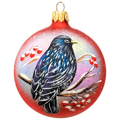 Изображение товара Шар елочный стеклянный Декарт декорированный Дрозд 8 см