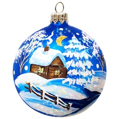 Изображение товара Шар елочный стеклянный Декарт декорированный Зима синяя 8 см