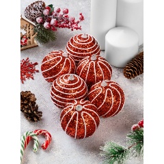 Изображение товара Шары елочные Elan Gallery, 6 штук, Полоски 8 см красный