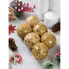 Изображение товара Набор елочных шаров Elan Gallery 6 штук золотые 8 см для новогоднего декора