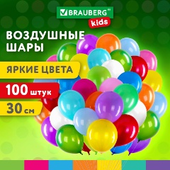 Изображение товара Воздушные шары Brauberg 30 см, 100 штук, яркие цвета, ассорти, KIDS, 591872