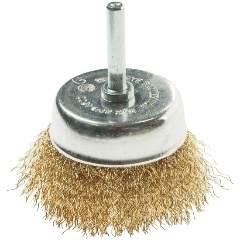 Изображение товара Щетка для дрели ЭВРИКА ER-30063: 63мм "Чашка" со шпилькой 6мм, латунированная стальная проволока 0,3мм (макс. 4500 об/мин.)