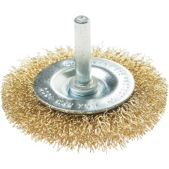 Изображение товара Щетка для дрели ЭВРИКА ER-31063: 63мм "Плоская" со шпилькой 6мм, латунированная стальная проволока 0,3мм (макс. 4500 об/мин.)