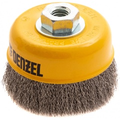 Изображение товара Щетка для УШМ, 100 мм, М14, Чашка, витая нержавеющая проволока 0,3 мм, DENZEL, 746053