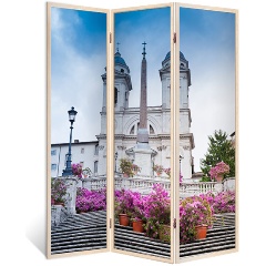 Изображение товара Ширма перегородка ДЕКОР ДЕПО для комнаты деревянная "Испанская лестница" двухсторонняя с картинкой (города) 3 створки кремовый дуб 176х140 см 11 кг