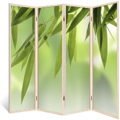 Изображение товара Ширма перегородка ДЕКОР ДЕПО для комнаты деревянная "Зелень японской деревни" двухсторонняя с картинкой (уют) 4 створки кремовый дуб 176х185 см 14 кг