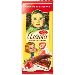 Изображение товара Шоколад Красный Октябрь Алёнка с начинкой клубника со сливками 87 г