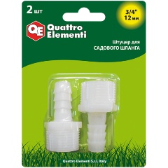 Изображение товара Штуцер для шланга QUATTRO ELEMENTI внеш. резьба 3/4" - "ёлочка" 12 мм, 2шт, пластик