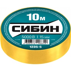 Изображение товара Изолента СИБИН желтая ПВХ, 10м х 15мм, 1235-5