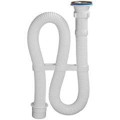 Изображение товара Сифон гофрированный Orio, 1 1/2" x 40 мм, с нержавеющей чашкой 70 мм, 1500 мм