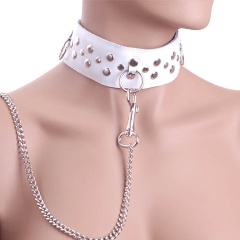 Изображение товара Ошейник SITABELLA Белыйиз кожи с цепочкой-поводком