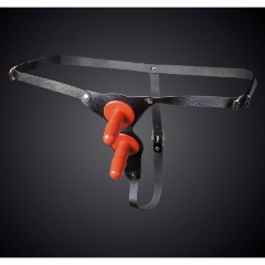 Изображение товара Трусики для страпона SITABELLA Чёрные кожаные с двумя штырьками для насадок